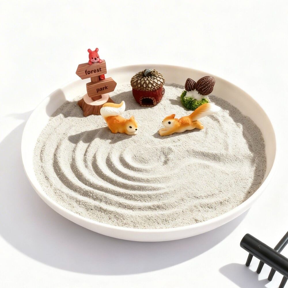 Woodland Fox Miniature Zen Garden Kit with 7.4 Inch Sand Tray, Forest Animal